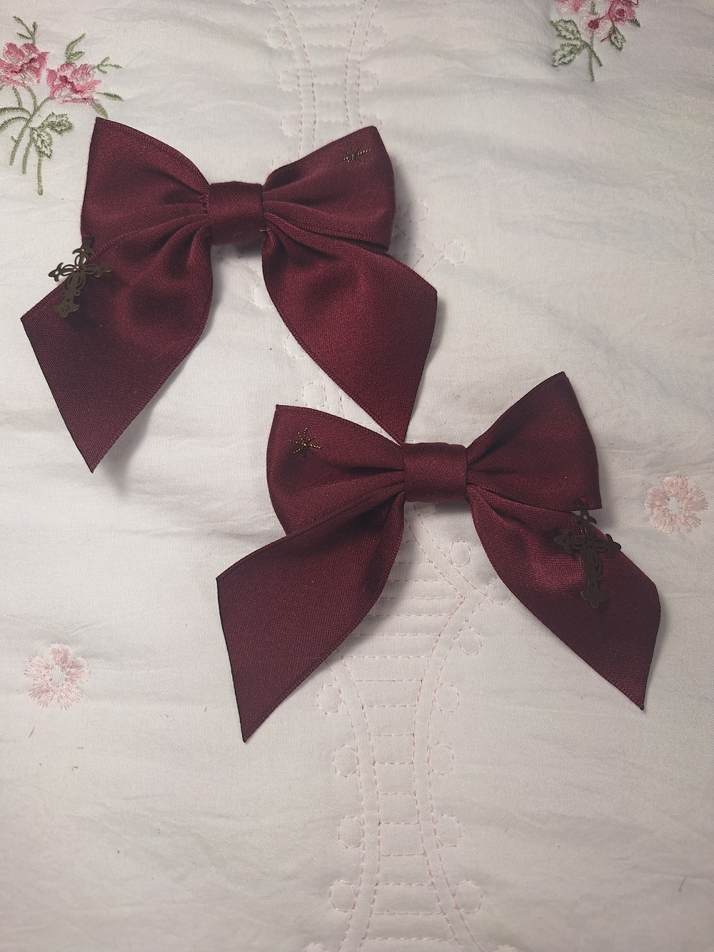 Alice and the Pirates Burgundy & Gold Cross Emblem Hair Bow Clips | Set of 2 |